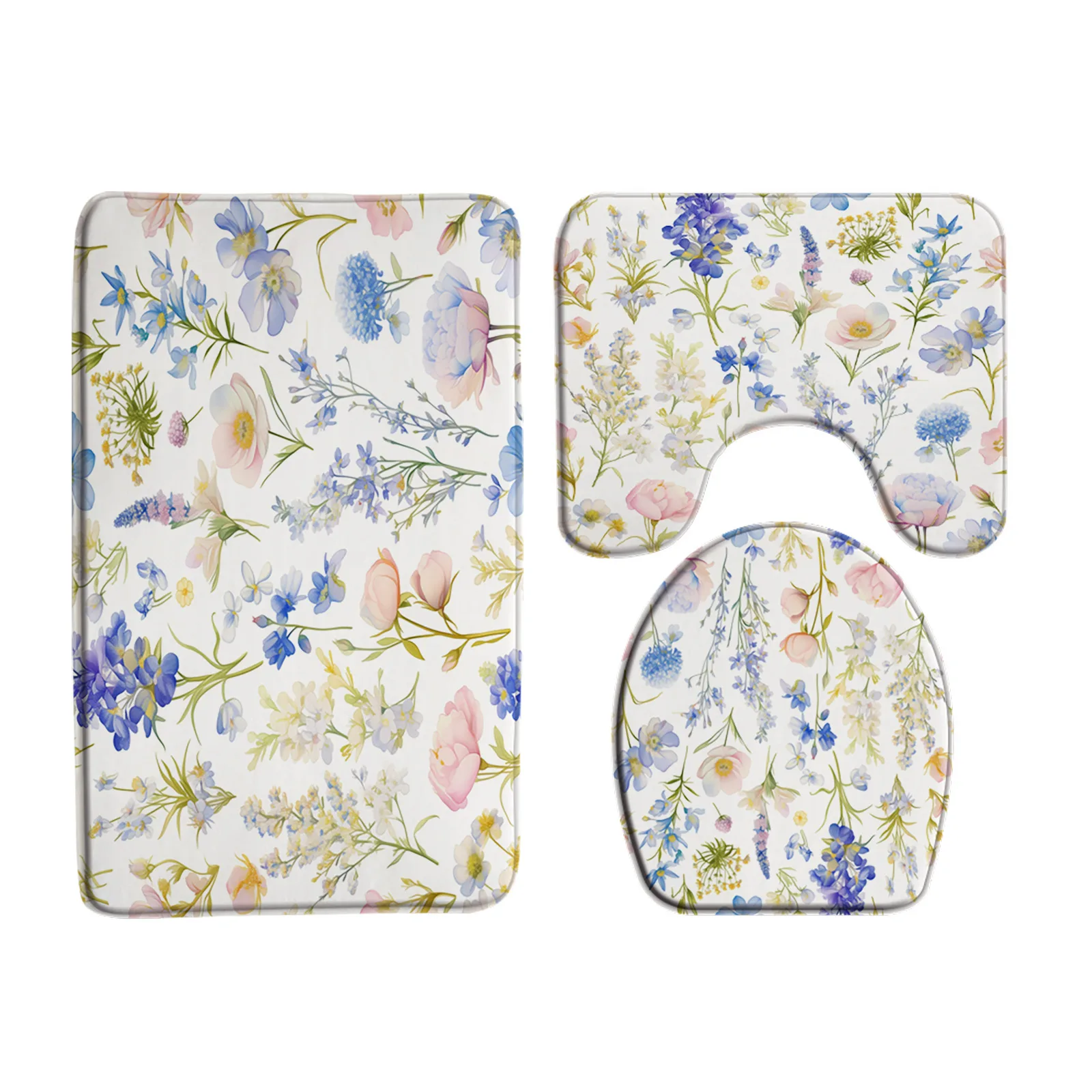 Flowers Plants Bath Mat Set Heart-shaped Leaves Autumn Bathroom Decorations Leaf Floral Modern Bathtub Rug Toilet Lid Cover