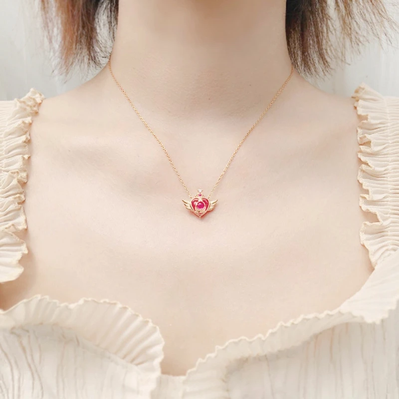 Anime Sailor Necklace S925 Sterling Silver Heart Angle Wing Pendant Clavicle Chain Cosplay Doujin Birthday Gifts for Women Gilrs