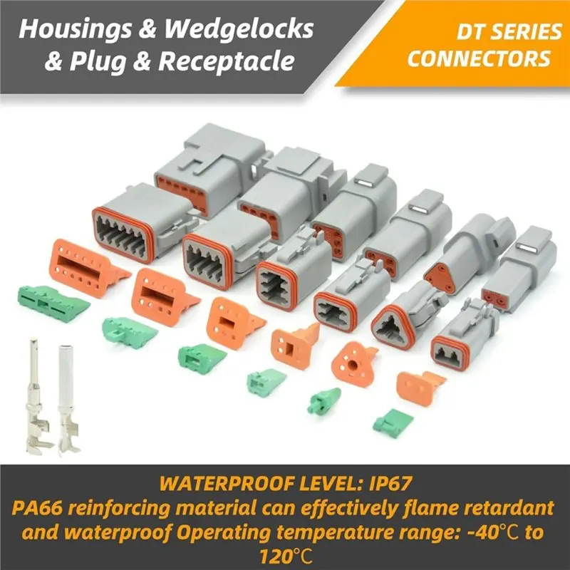 LICE-DT 2 3 4 6 8 12 Pin IP67 Waterproof Electrical Connectors 215 PCS Deutsch Connector Kit Plug
