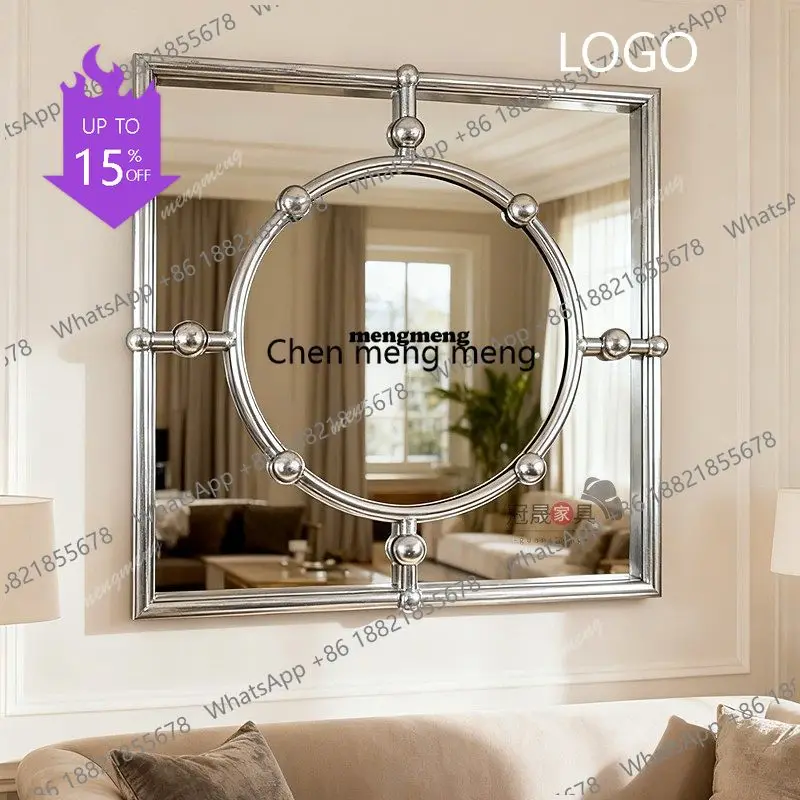 retro square makeup mirror, bedroom wall-mounted light luxury dressing  living room entrance wall-mounted decorative mirror