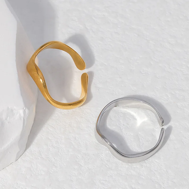 Stainless Steel Creative Handmade Rings Irregular Wave Smooth Engagement Jewelry for Women Fashion Adjustable Rings Wholesale