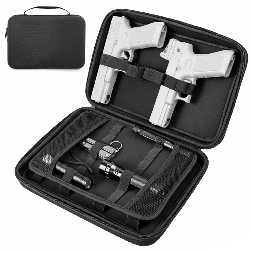 Tactical Pistol Gun Case Dual Gun Storage Bag Concealed Carry Pistol Protection Case Gun Holster Bag EDC Tool Flashlight Pouch