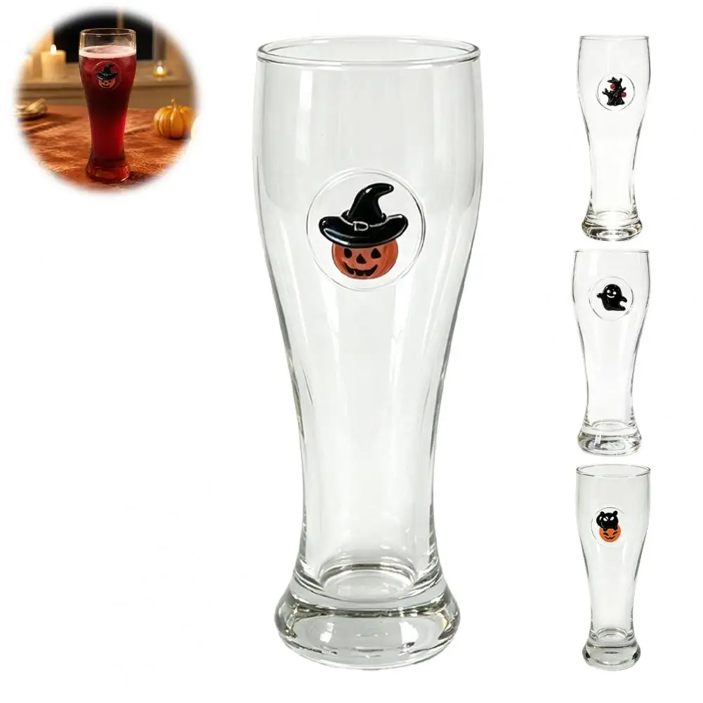 400ML Beer Glass, Spooky Pumpkin Ghost Black Cat Halloween Beer Cup, Holiday Tall Glassware for Bar, Kitchen Decor