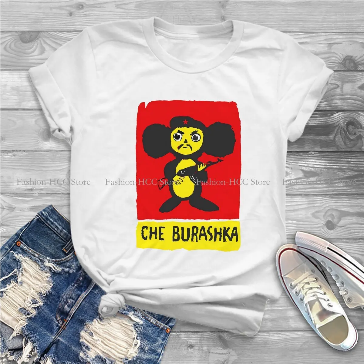 Cheburashka Che Burashka Gena Russian Cartoon Polyester TShirts Viva Che Burashka Print Women's T Shirt Hipster Tops