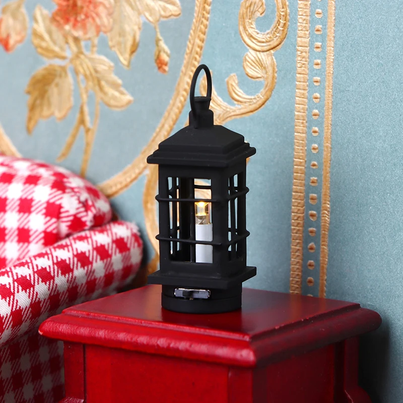 

1:12 Dollhouse Miniature LED Lamp Wall Lamp Black Hollow Light Desk Lamp W/Switch Furniture Model Living Scene Decor Toy