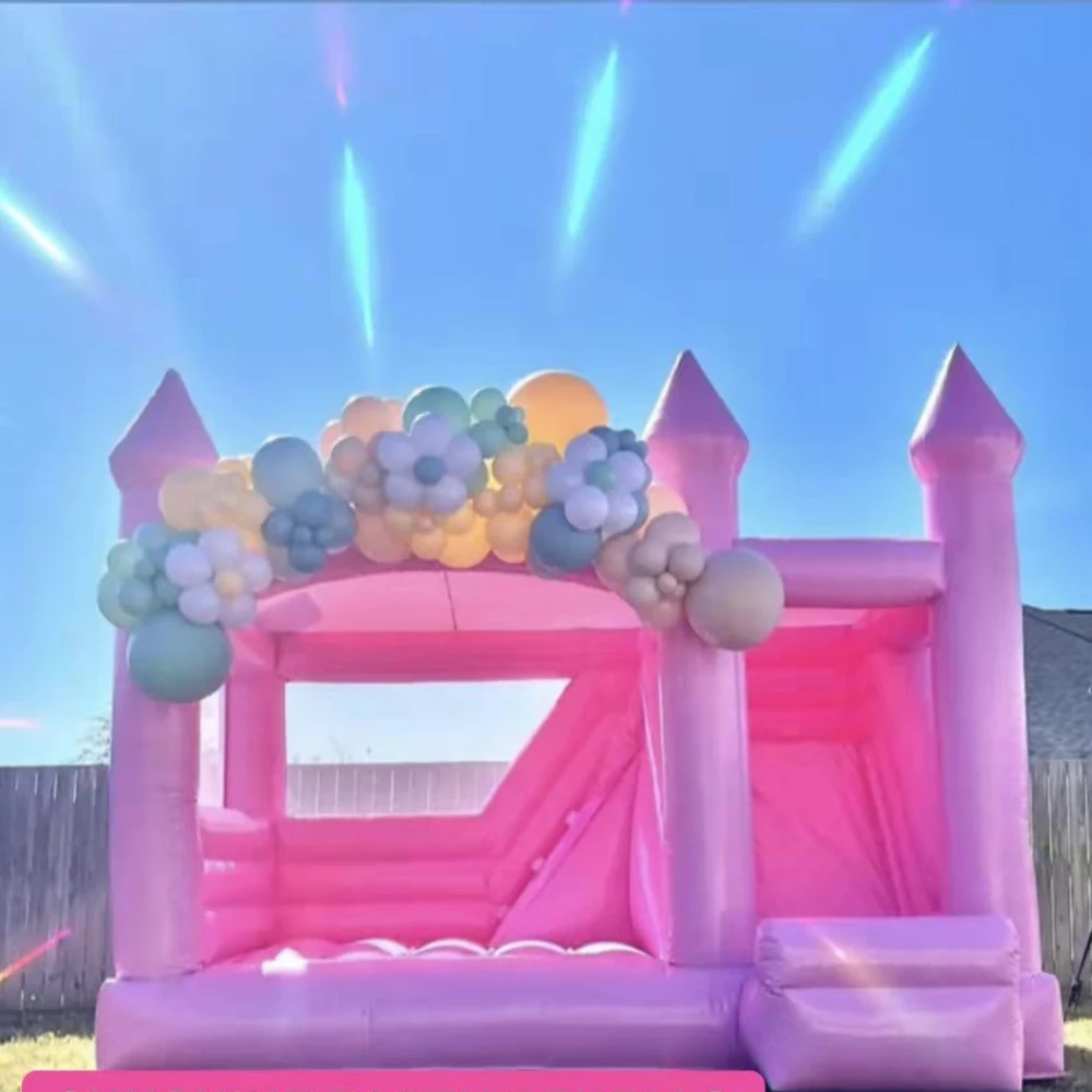 

wholesale Commercial Pink Wedding Inflatable Bouncy Castle With Side Bouncer Bounce House For Christenings Baby Showers