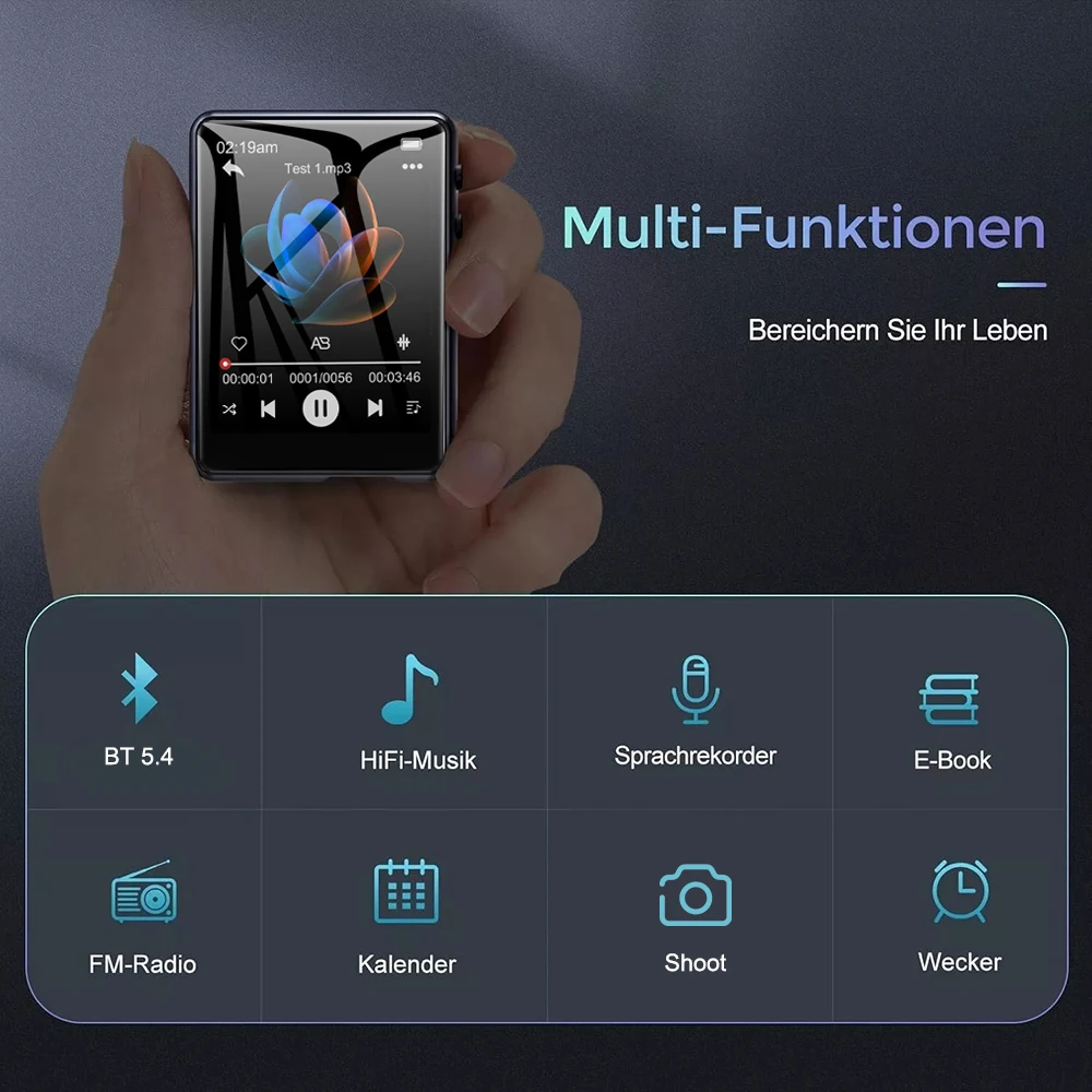 مشغل MP3 128G مشغل موسيقى بدون فقدان 2.4 بوصة شاشة لمس كاملة متوافقة مع بلوتوث HiFi MP4 مع مكبر صوت FM/E-book/Recorder