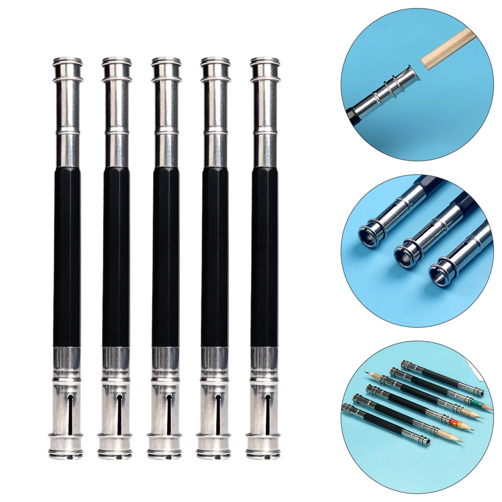 15 Pcs Small Tools Pencil Extender Office Lead Pencils Lengthener Stainless Steel Practical