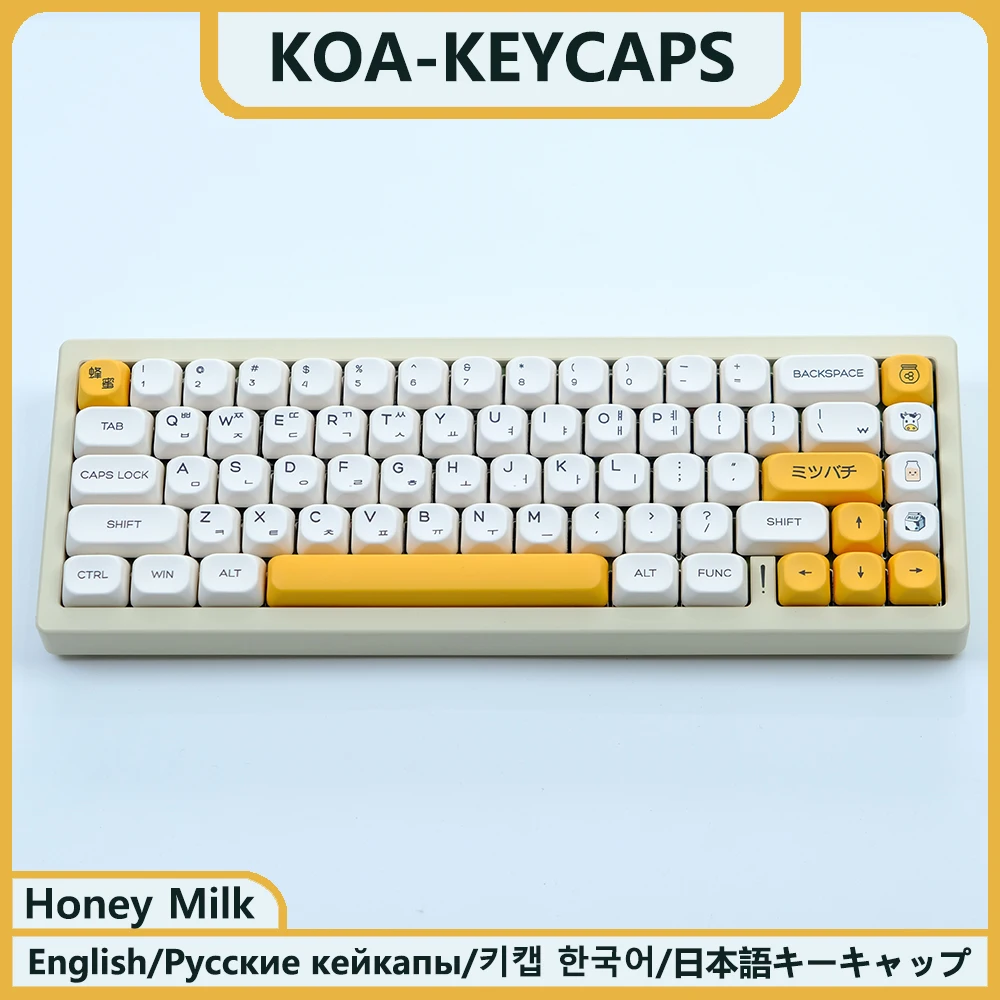 KBDiy-Teclas coreanas PBT Honey Milk, Teclados Mecânicos, MAC, Perfil KOA, Japonês, Russo, ISO personalizado 7U, 137 Teclas