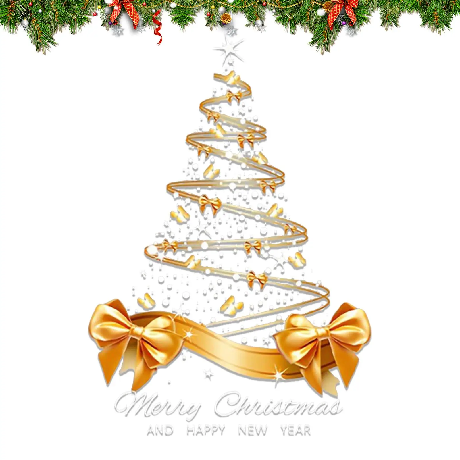 Weihnachts-Fensteraufkleber, 25,59 x 17,72 Zoll, doppelseitiger Aufkleber, goldener Weihnachtsbaum-Fensteraufkleber für Glas für Ferienhaus