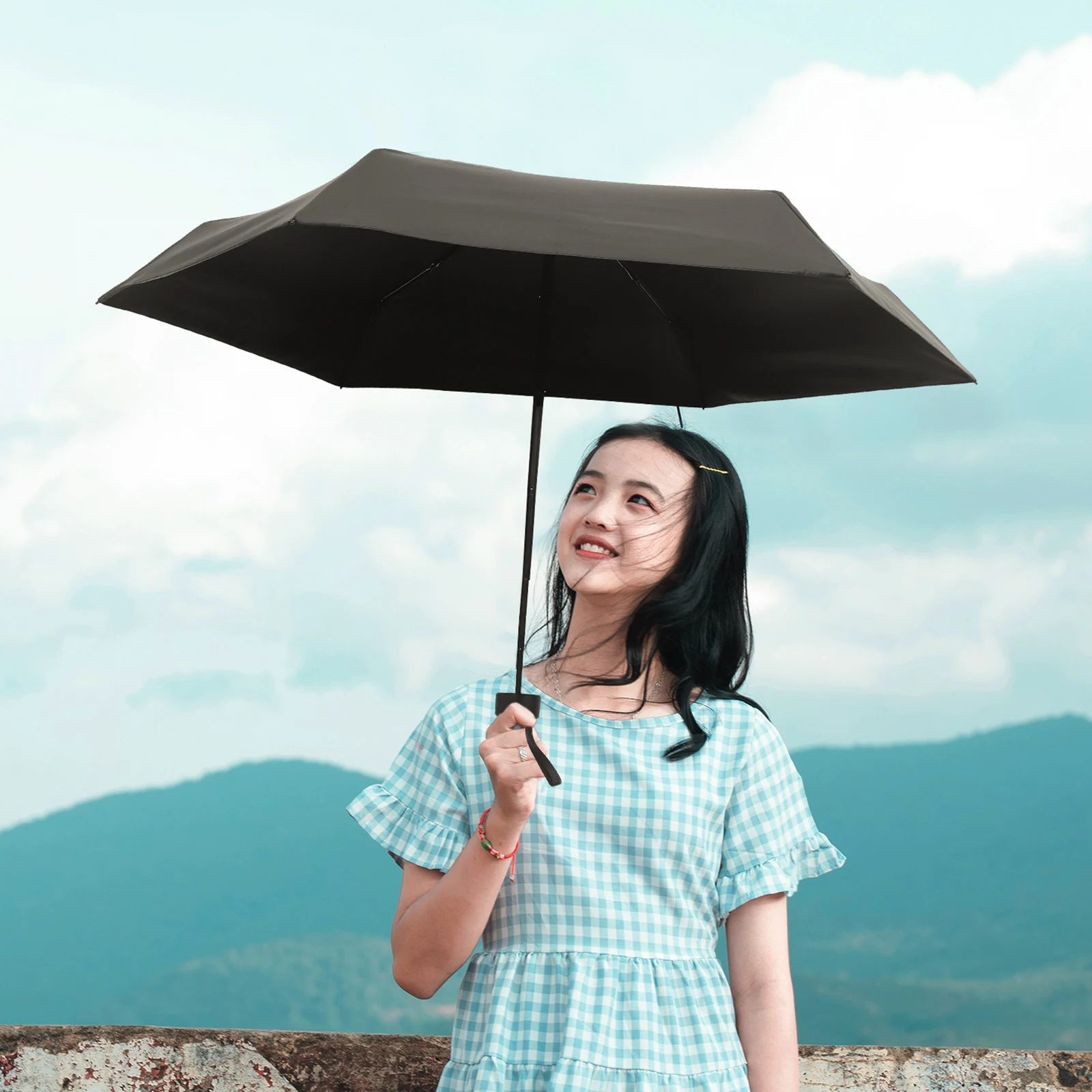 

Compact Foldable Umbrella Six Folding Structure Durable Non Slip Handle Mini Sun Rain Umbrella for Travel Outdoor