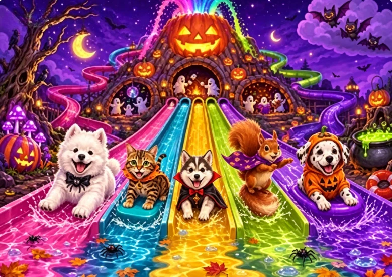 500/1000/1200/2000PCS Jigsaw Puzzle Fantasy Halloween Pet Amusement Park Jack O Lantern Bats DIY Stress Relief Collectible Gift