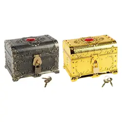 Pirate Treasure Chest with Lock Themed Party Favors Coin Box Antique Color Adventurous Treasure Box for Boys Girls Kids Children