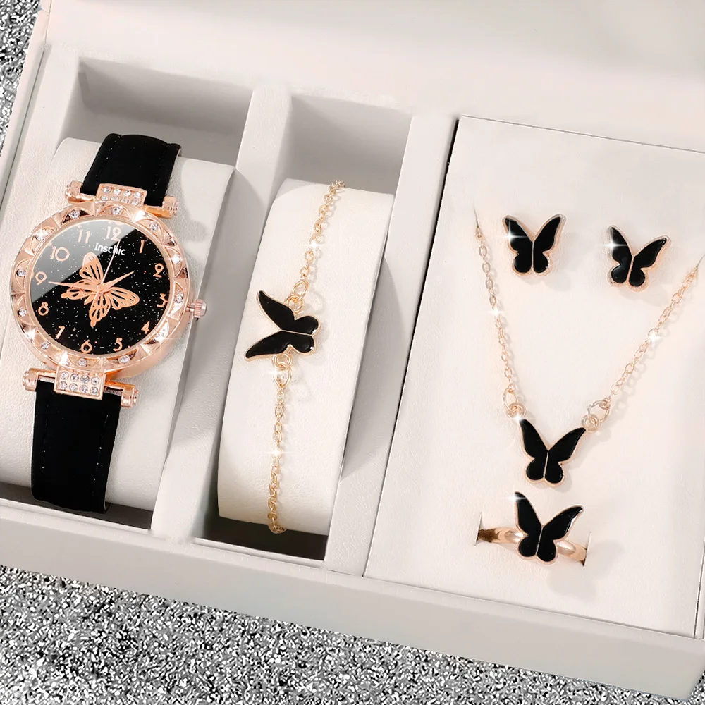 6-piece ladies' elegant quartz watch and minimalist accessory set for daily wear, holidays, and gifts for friends and family