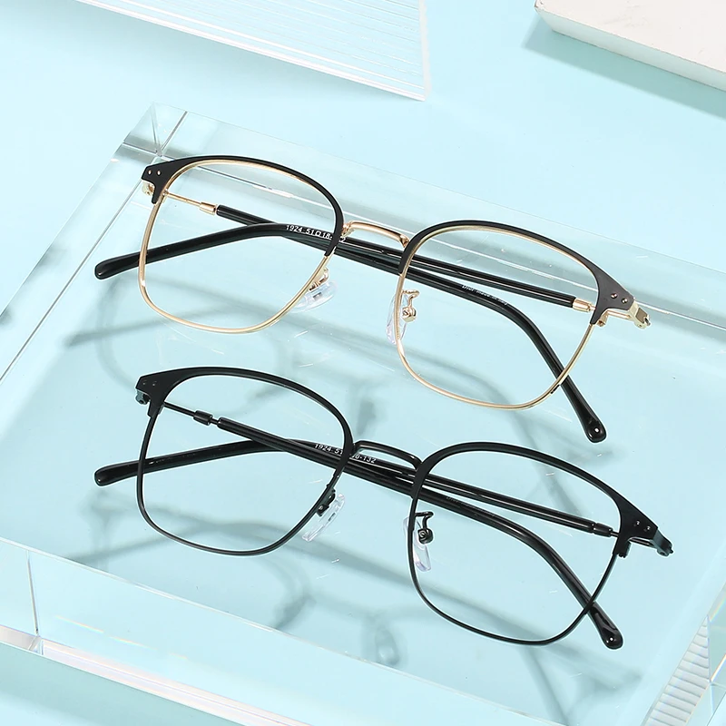 Anti-blue Light Glasses with Discoloration Flat Lens Square Metal Frame Classic Anti-blue Light Glasses for Computer H9