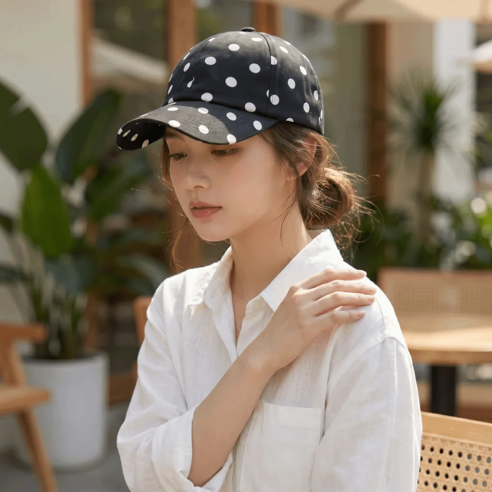 Harajuku Soft Brim Polka Dot Baseball Cap Breathable Lightweight Peaked Hat Polyester Versatile Sun Hat Travel
