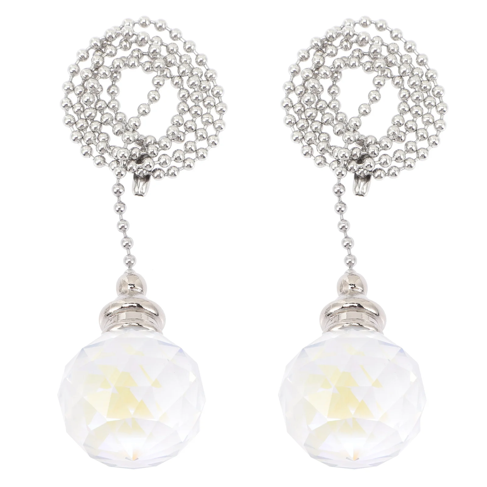 2 Buah Rantai Tarik Kristal Bening Dekoratif untuk Lampu Gantung, Liontin Bola untuk Kipas Angin, Perpanjangan Rantai Tarik Kipas, Tarikan Kipas Dekoratif