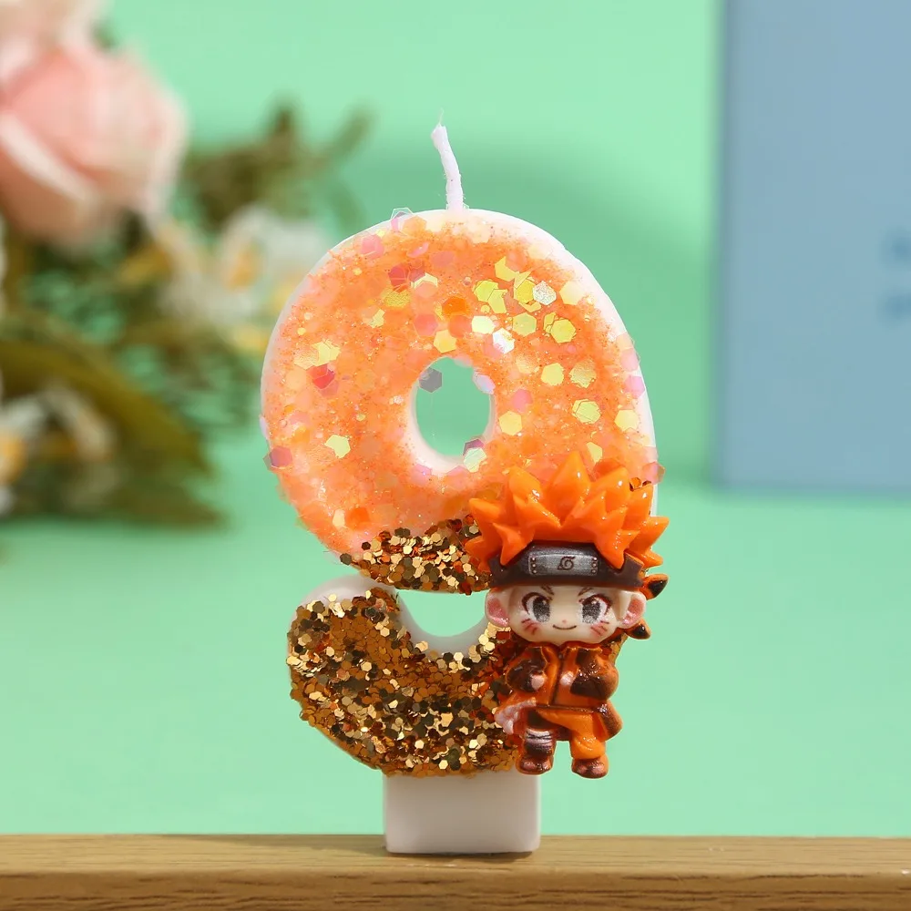 2026 ثلاثية الأبعاد ناروتو الشموع أنيمي موضوع 0-9 عدد الشموع استحمام الطفل كعكة المكونات في الاطفال كعكة عيد ميلاد الديكور هدية لوازم #6