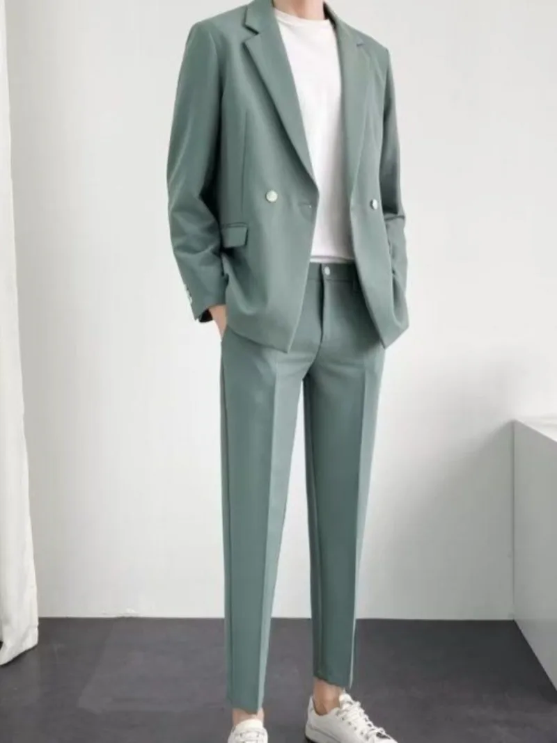 

Мужской повседневный костюм, весенне-осенний комплект: оверсайз-пиджак и брюки, универсальный уличный стиль, модный дизайн, комплект из двух предметов