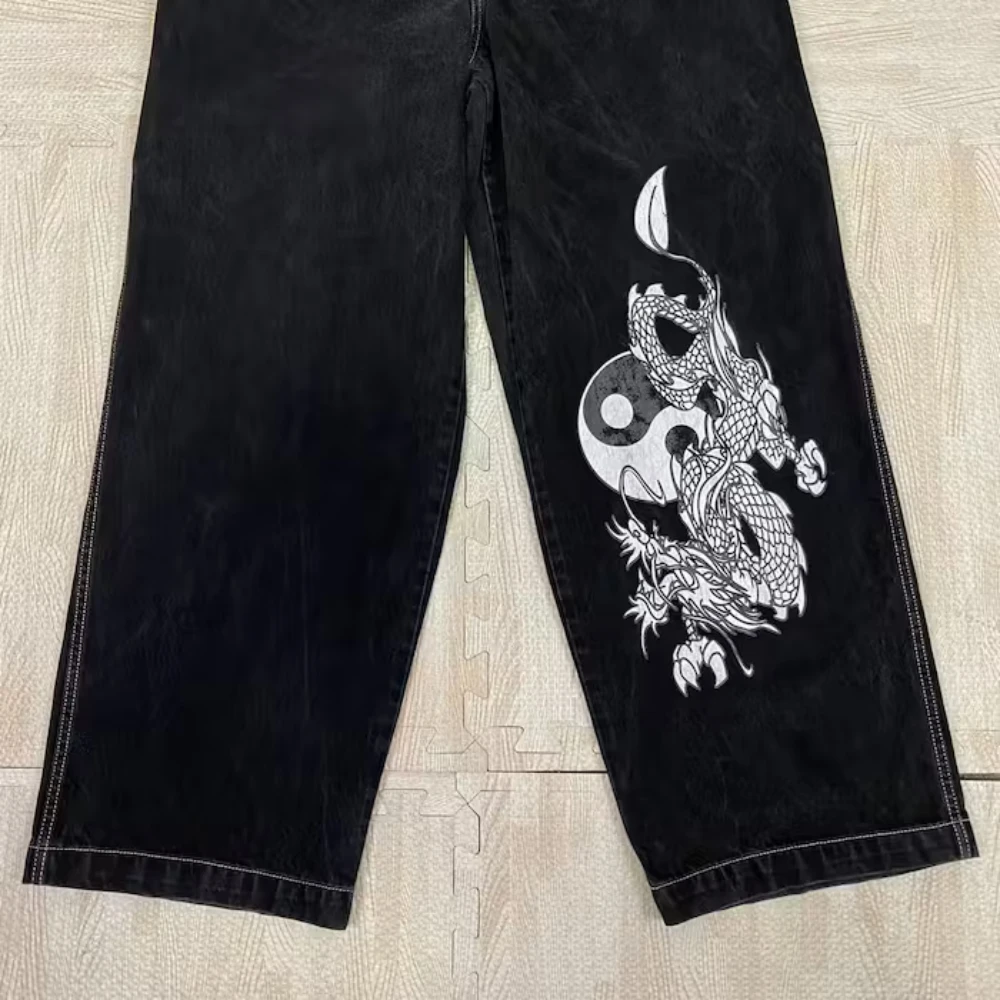 2024 new first release Ssangyong wide-leg jeans for men and women printed loose street retro y2k for jean high waisted jeans