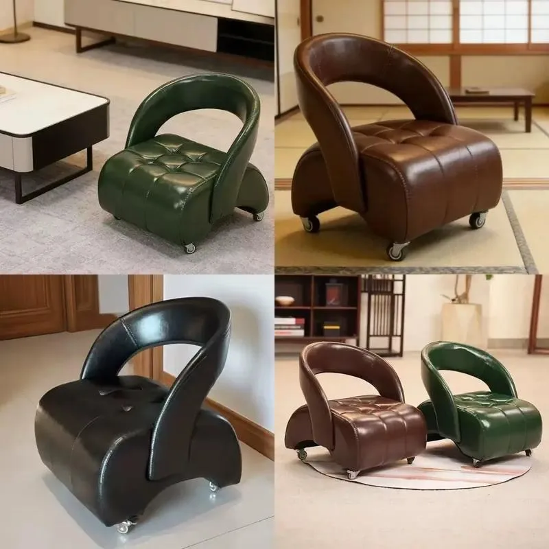 Traditional Rotating Stool with Backrest and Wheels for Living Room Villa Household Shoe Changing Sofa Chair