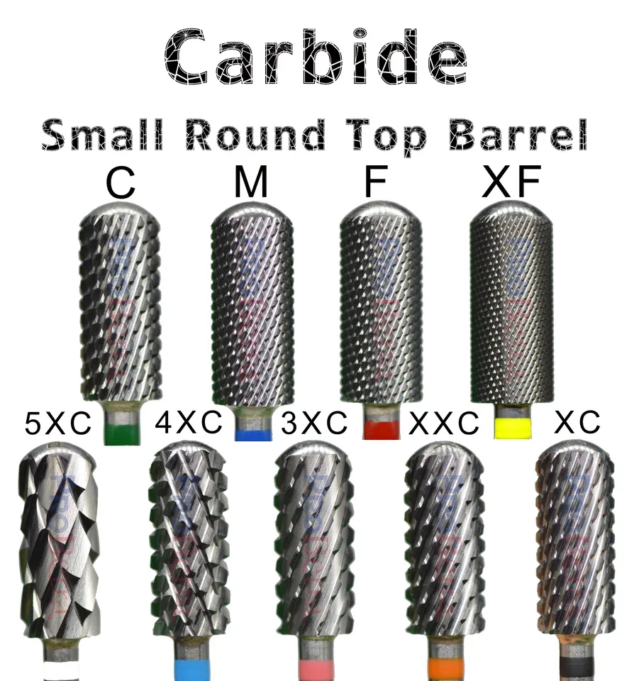 

Small round top barrel carbide nail drill bit for manicure filing and shaping