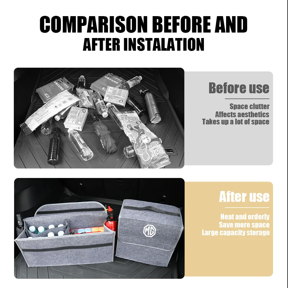 Scatola portaoggetti per bagagliaio di un'auto con coperchio pieghevole in feltro per MG MORRIS GARAGES ZS GS ZT HS ZR SW GT TF 3SW HECTOR Orkina X-Power