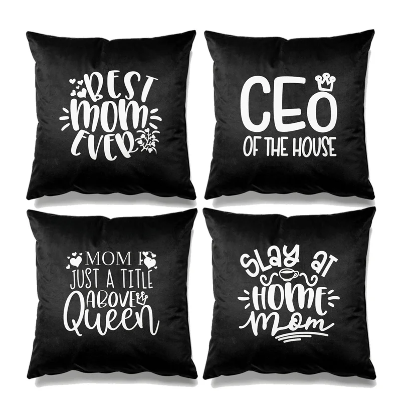 Aertemisi Set of 4 Best Mom Ever Mom Slay at Home Mom Square Throw Pillow Cushion Covers Cases Pillowcases 45cm x 45cm