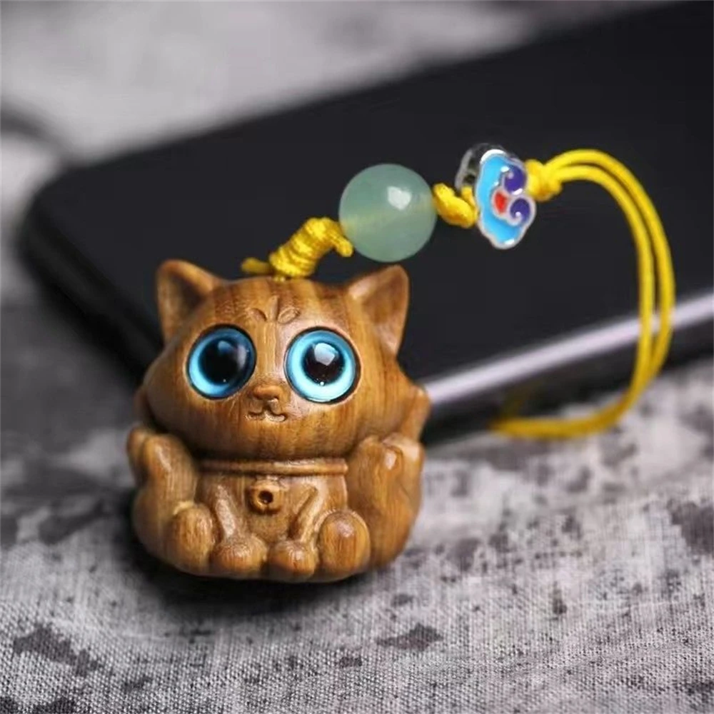 Mini Wooden Animal Figurine Hand Carving Wood Cat Statues Cute Painted Cats Crafts Ornaments Table Decoration Gifts