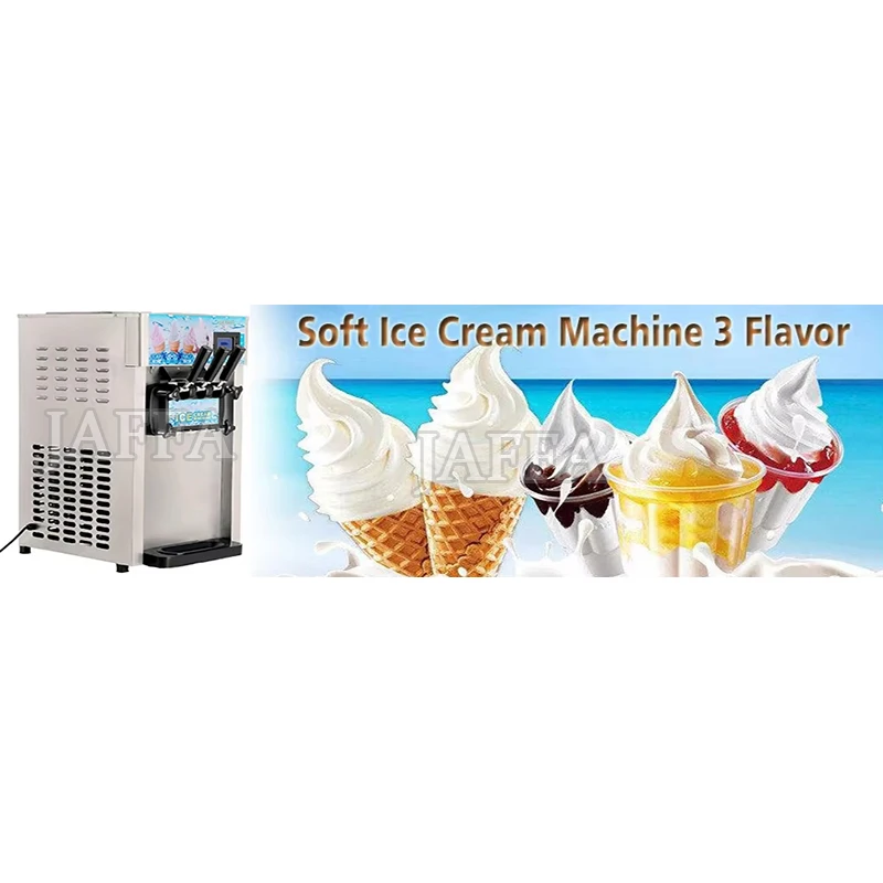Small Vertical Commercial Ice Cream Machine Stainless Steel Automatic Mobile Stall with 3 Flavor Soft Ice Cream Maker Milk