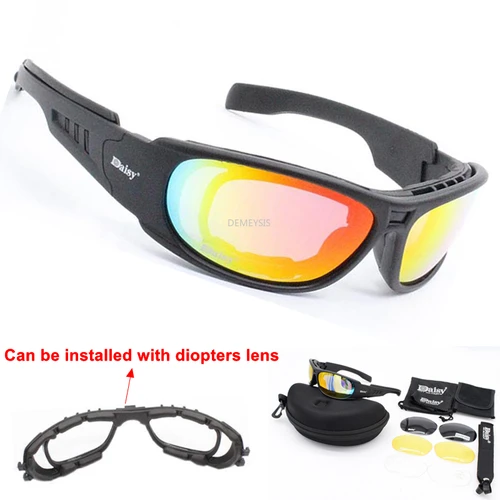 Gafas polarizadas tácticas Daisy C6 para exteriores CS, gafas Airsoft para caza y tiro con 4 lentes, Kit con marco miope