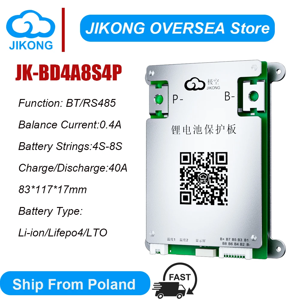 JIKONG JKBMS BD4A8S4P 4S 5S 6S 7S 8S 12V 24V 40A for Lifepo4 Li-ion LTO Battery With 0.4A Actice Blance Smart BMS RS485/BT