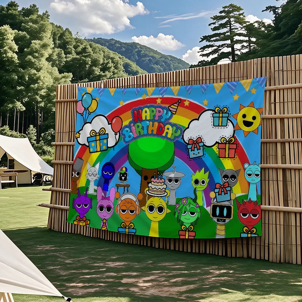 Game S-Sprunki Geburtstagsflagge, Wandteppiche, für Partys im Freien, Schlafzimmer, Wohnzimmer, Schlafsäle, Wanddekoration, Banner, Geschenke – Detail 4
