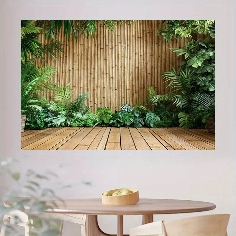 1 tropical photo background banner - realistic bamboo and lush green plant design, durable polyester fiber