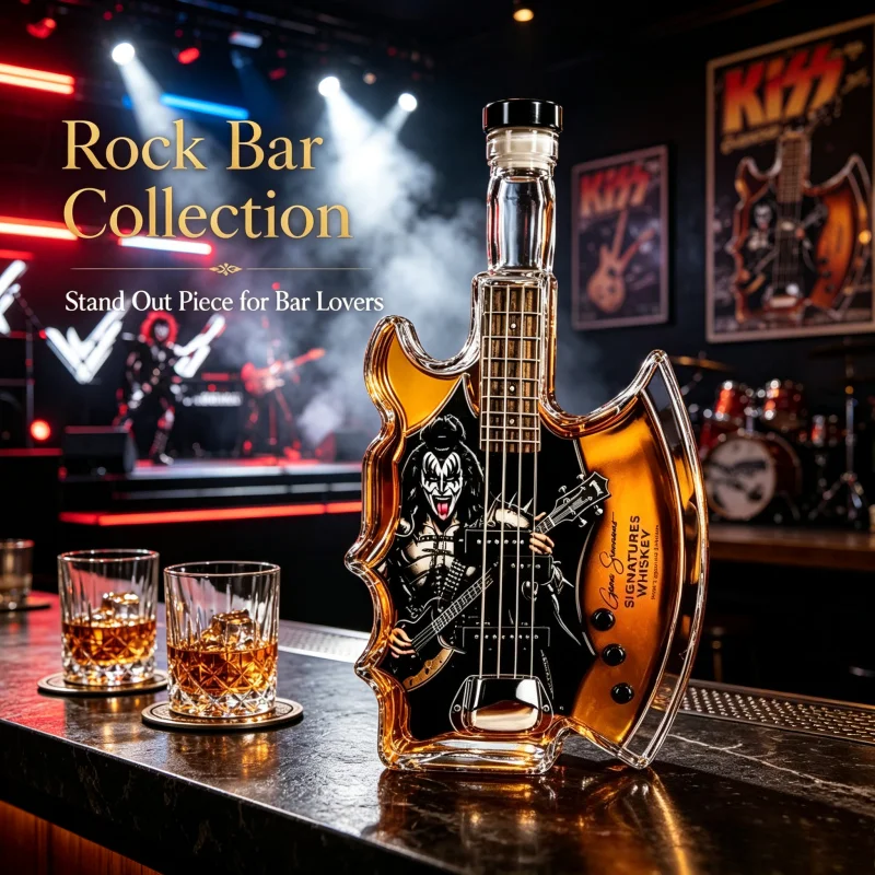 KISS Band Demon Axe‑Guitar Shaped Whiskey Decanter Unique Glass Liquor Bottle Rock Bar Decor Collectible Gift For Rock Music Fan