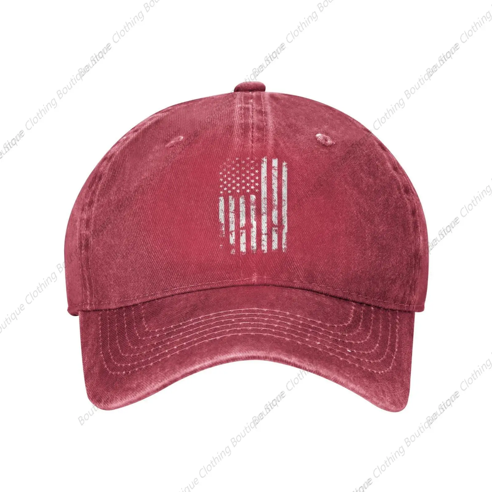 

American Watercolor Flag Red Vintage Embossed Adjustable Washed Denim Cotton Low Profile Mens Dad Trucker Hat