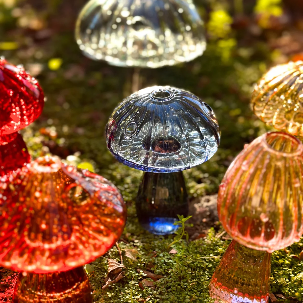 Colourful Mushroom Vase Plant Glass Plant  Bud Vase Decoration Garden Glass Aromatherapy Vase Living Room Desktop Combination