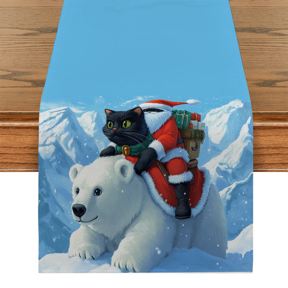 Christmas Panda Mountain Snowflakes Table Runners Dresser Table Decor Washable Kitchen Dining Coffee Table Runner Party Decor