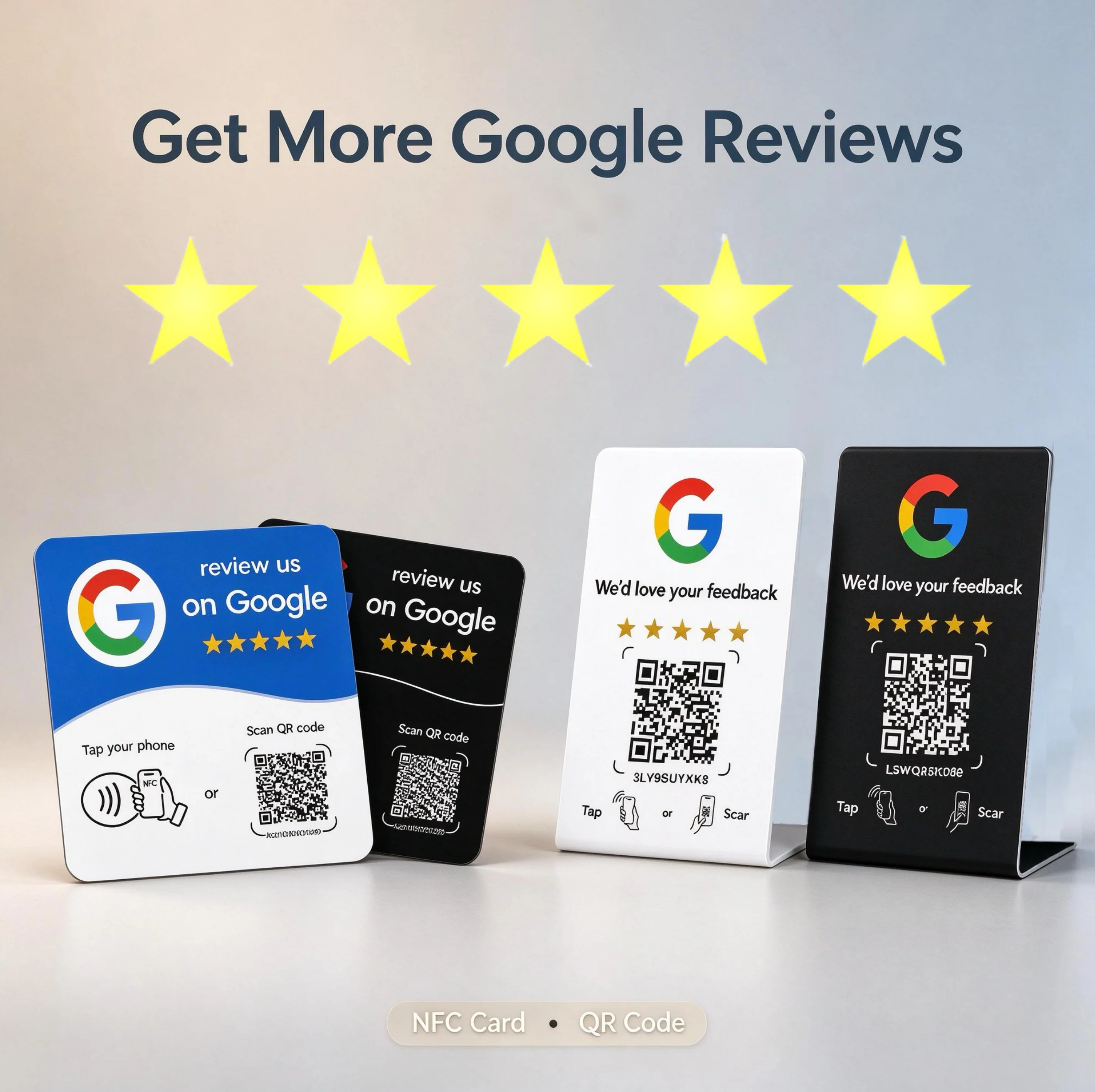 NFC Google Review Card with QR Code Tap to Review No App Needed, One-Click Activation QR + NFC Sync, Self-Adhesive PVC Wall
