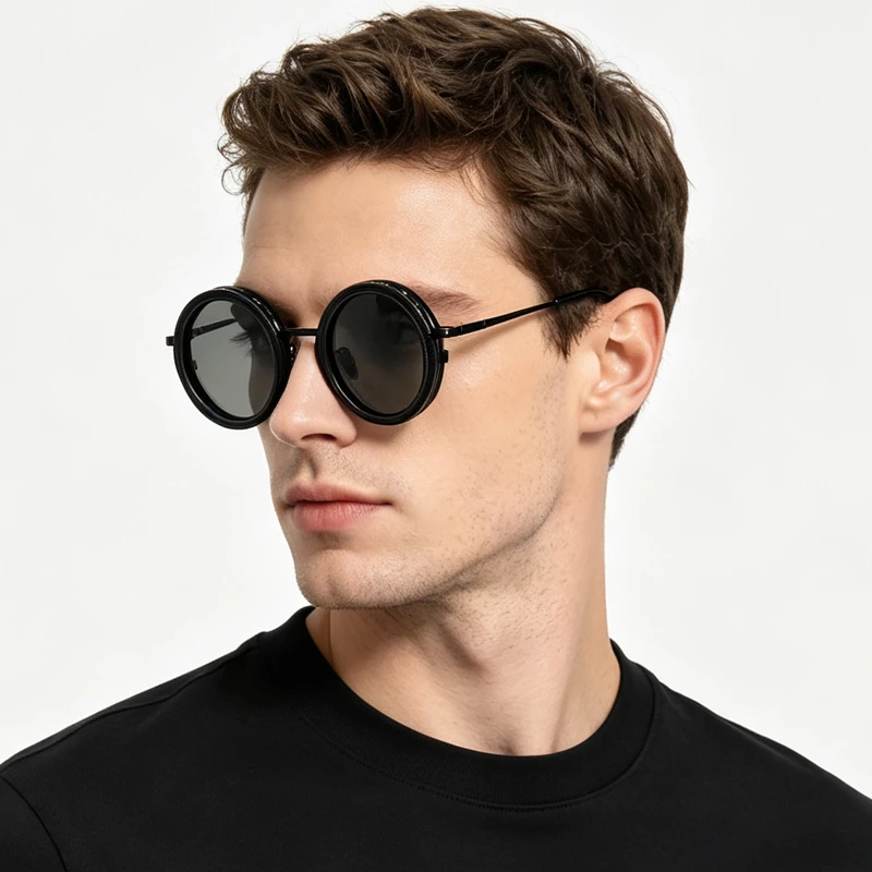 Magnetic Clip-on ND Filter Polarized Sunglasses 9-Gear Rotatable Dimming Round Myopia Optical Eyeglasses Detachable Glasses Set