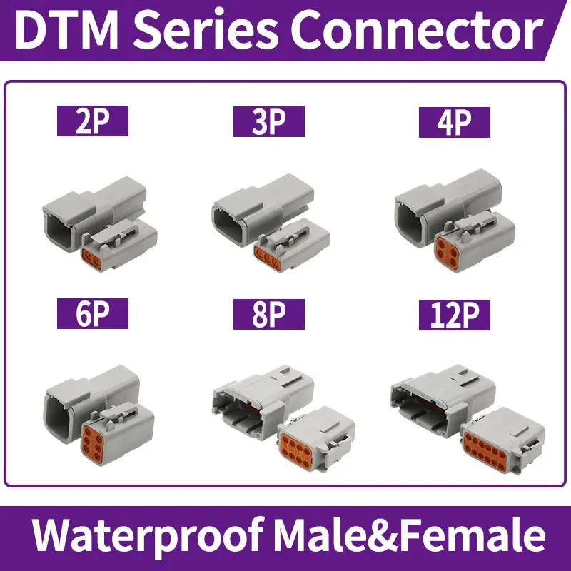 10/50/100Sets Deutsch DTM Automobile Connector Plug Socket Male Female Head Wiring Terminal DTM04-2/3/4/6/8/12P DTM06-2/3/4/6/8S