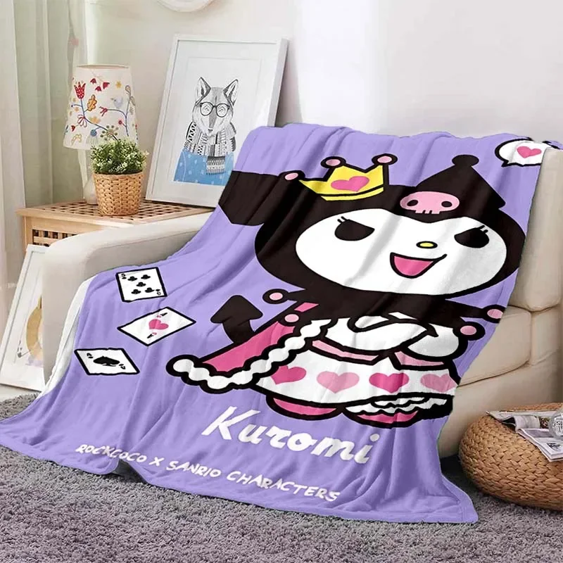 Japanese Sanrio Kuromi Printed Flannel Fluffy Fleece Throw Camping Blankets for Children Sofa Throw Thin Blanket Fashion Gift