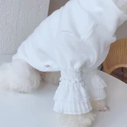 Pet Dog Autumn and Winter Clothes Lace Long Sleeved White Base Shirt Cat Teddy Bear Dog T-shirt Dog Clothes for Small Dogs Puppy