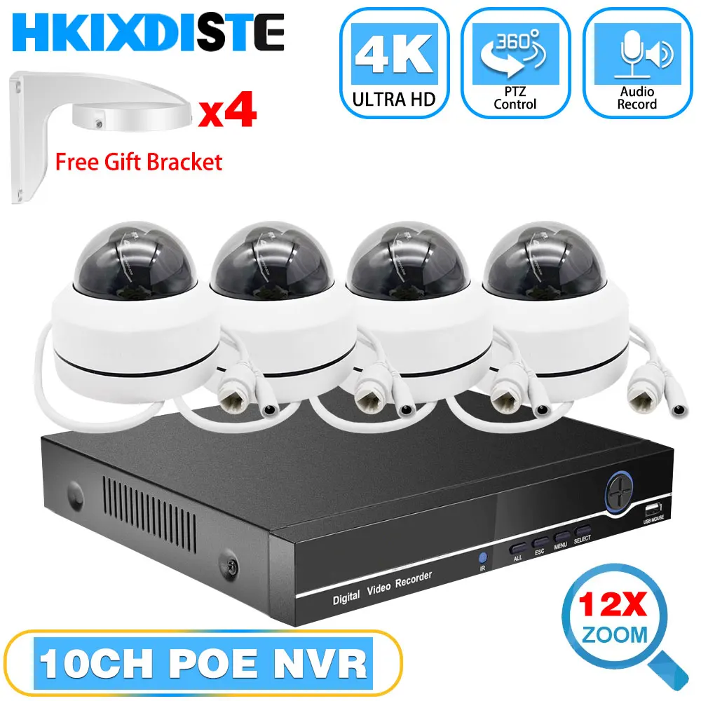 

10CH 4K 8MP NVR CCTV Security 12X Zoom POE PTZ Camera System Home Video Surveillance Kit Outdoor IP Camera Humanoid Detection