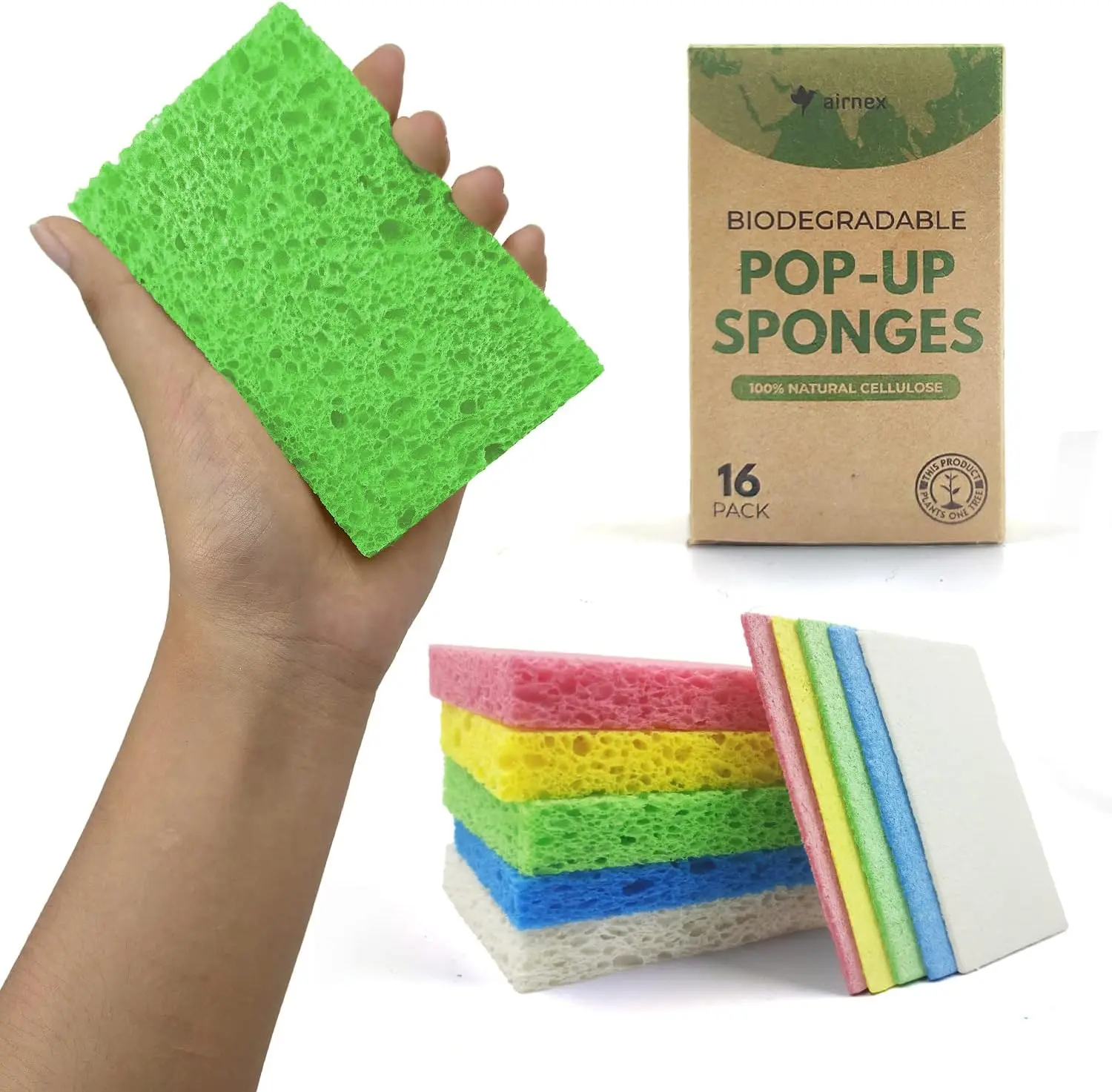

Biodegradable Fiber Compression Sponge. 16 Kitchen Cleaning Sponges. Multi-purpose Household Cleaning Sponge For Kitchen.