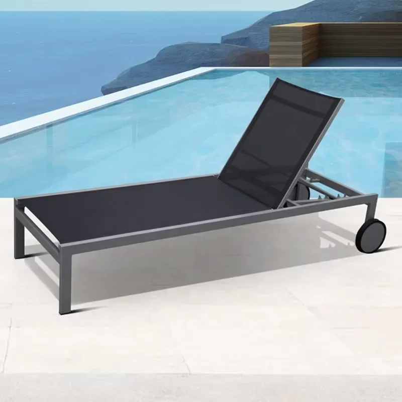 Cheap Black Exterior Garden Sun Lounger Chaise Sunbed Furniture Outdoor Patio Pool Aluminum Lounge Chairs