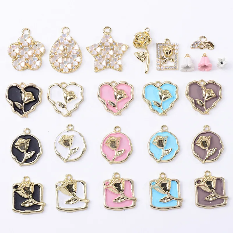 Spot wholesale rose drop oil color retention peach heart round square pendant DIY handmade chain accessories direct supply