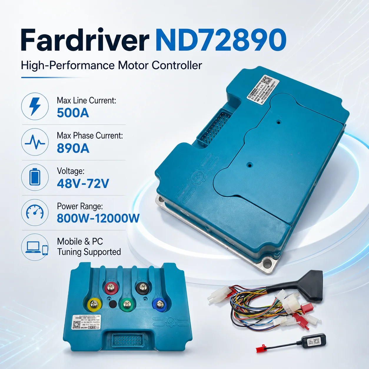 ND72890 48-72V 500A 12KW Sine Wave Motorcycle Programming for Electric Motorcycles Made in China