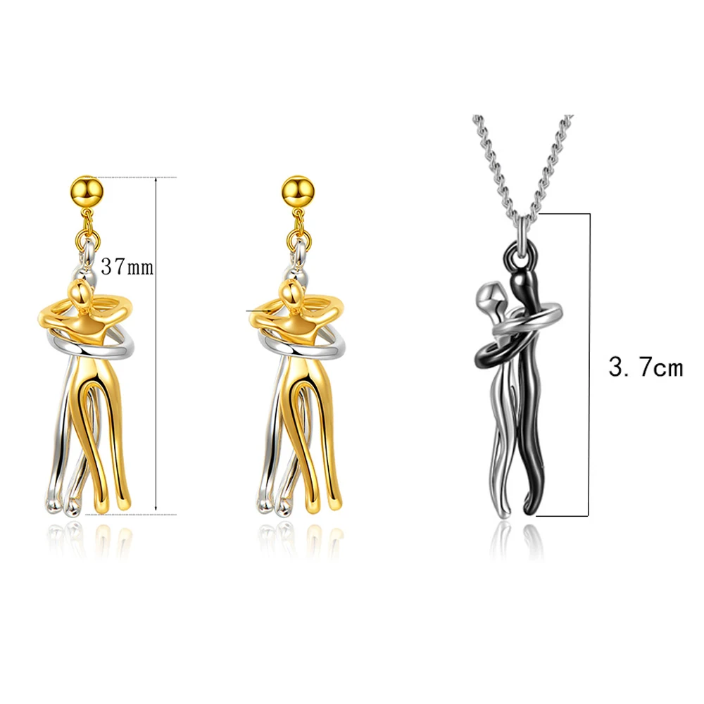 Seulement New 14K Gold Plated Embrace Pendant Couple Parent-child  Necklace for Women Two-tone Hug Earrings Jewelry Gift