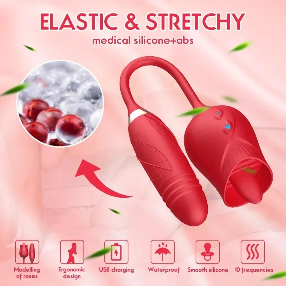 Rose Tongue Vibrator for Women Powerful Licking Clitoris Stimulation Telescopic Dildo Thrusting Licking Vagin Massager Sex Toys - view 5